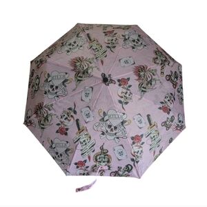 Ed Hardy Pink Umbrella with Skull and Rose Tattoo Design New With Tags